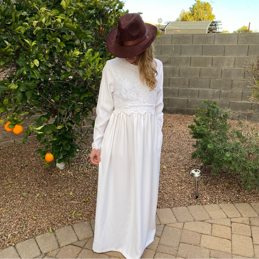 Vintage White Maxi Dress Lace Boho Bohemian Wedding Bride 60s 70s
